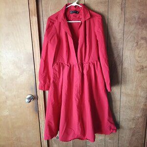 NY & Co Red Shirt Dress Womens Size L Belted Button Front Long Sleeve